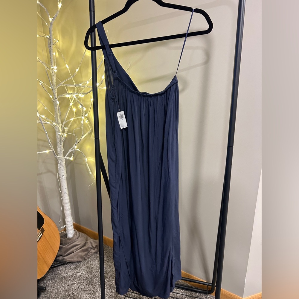Elegant Navy Blue Maxi Dress. XS. One shoulder.